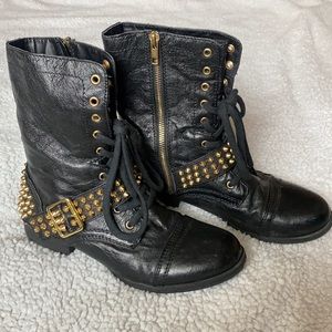 Steve Madden Black Leather & Gold Studded Boots